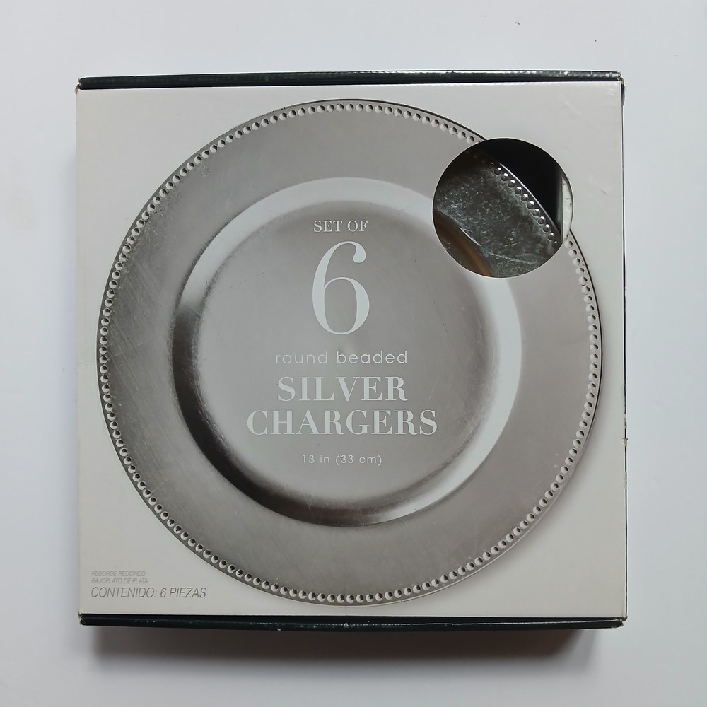 Liberty Procurement Set of 6 Round Beaded Silver Charger Plates 13 inch